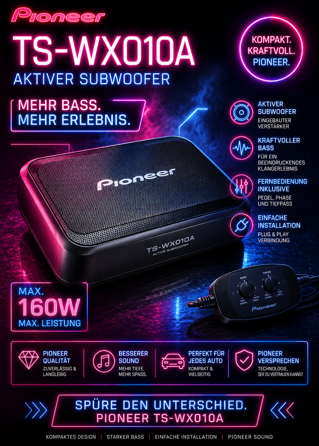 Pioneer TS-WX010A Untersitz Subwofer