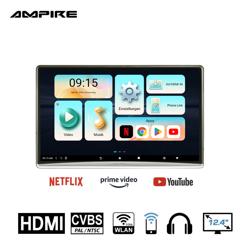 AMPIRE AMX125 12.4" TFT RSE-Monitor mit Kopfstützen Halterung, HDMI In/Out
